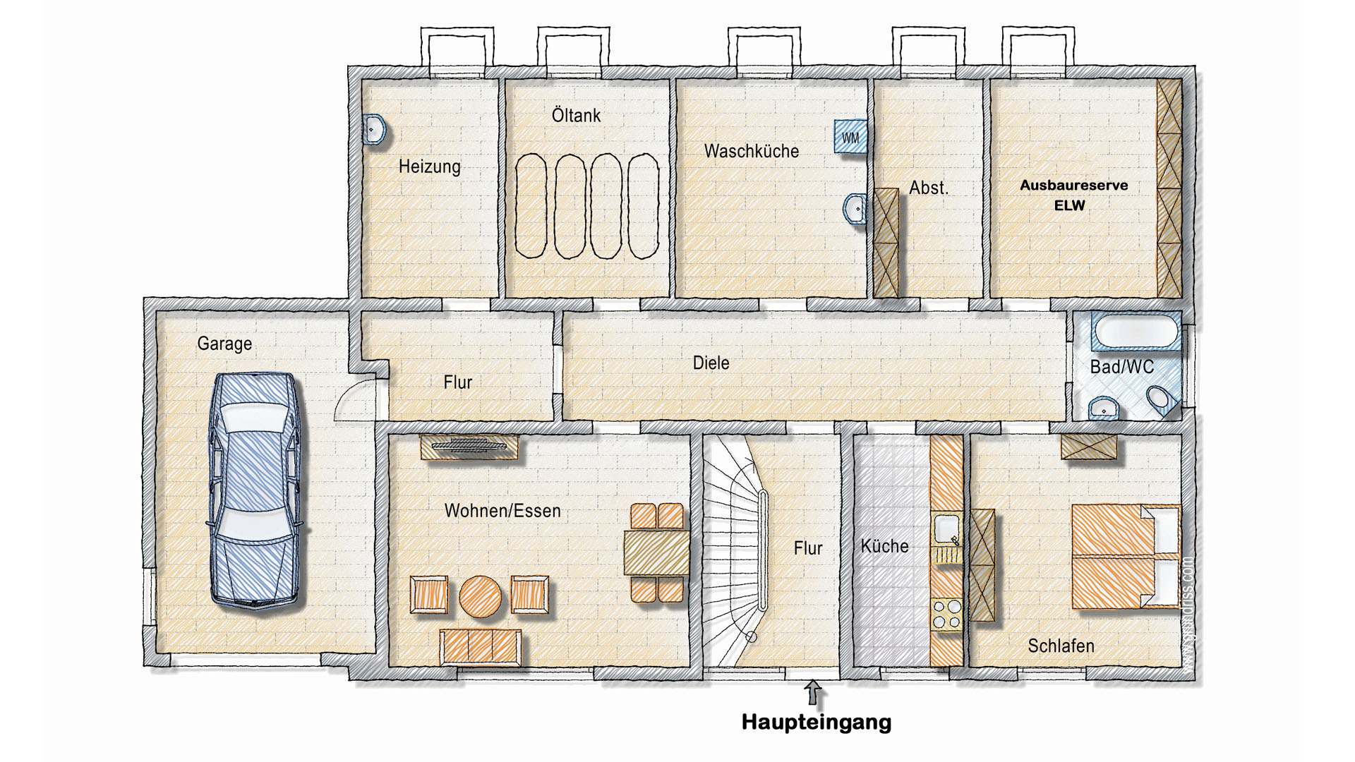 Waldbröl-Hoff: EFH mit ELW in besonders schöner Wohnlage, Grundriss: Souterrain - Einliegerwohnung 60 m²